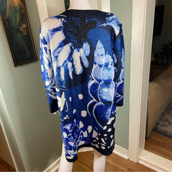 Chico's Sz 2 Sea Shell Abstract Satin Textured Cardigan Duster Midi Jacket 14/16 - Picture 4 of 10